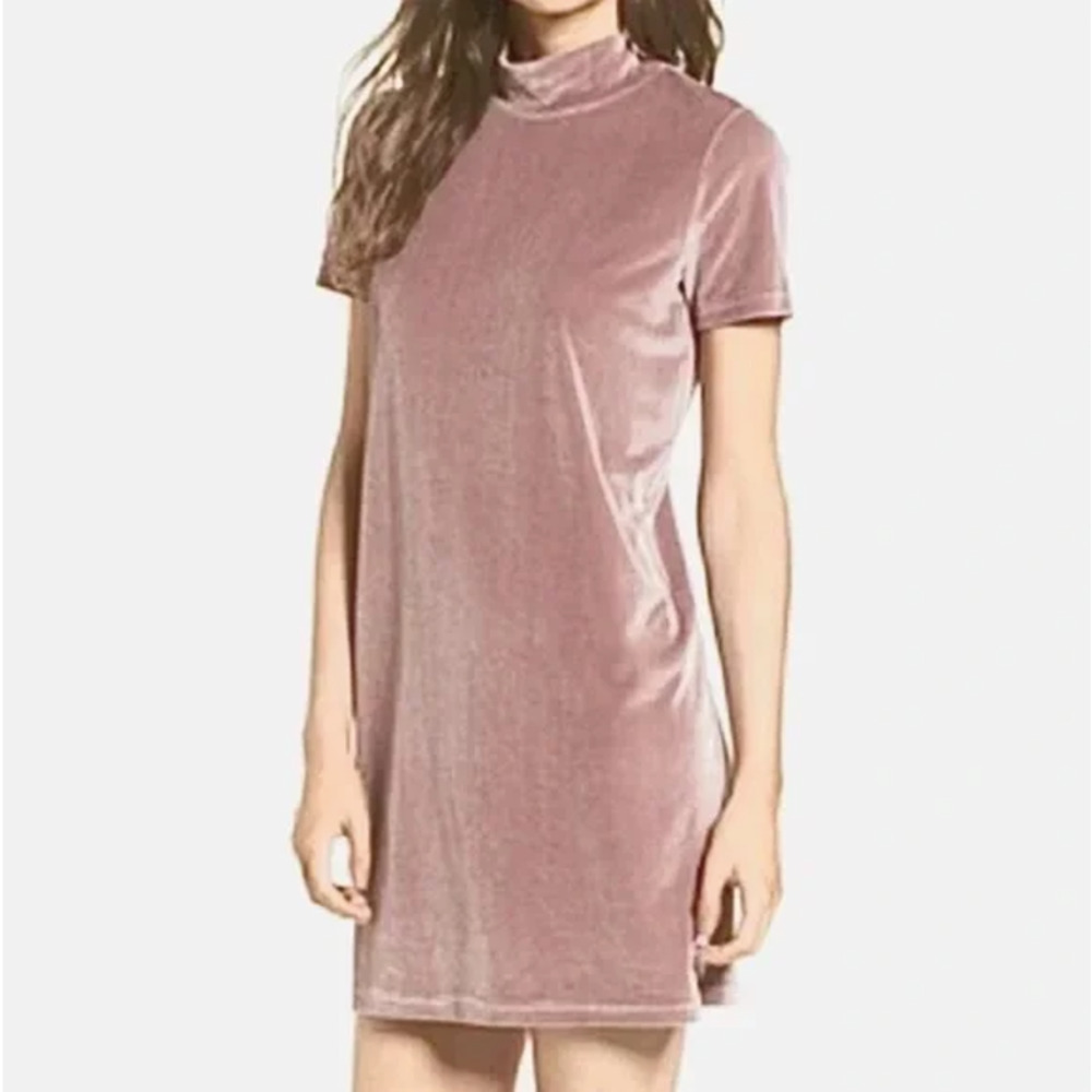 3 FOR $35! 📦 MADEWELL Velvet Mockneck Mini Shift Dress In Frosty Mauve XS - Picture 2 of 7